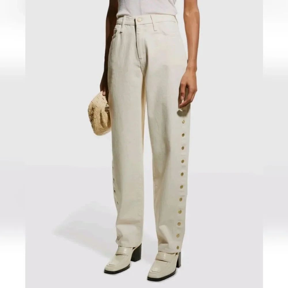 Triarchy Women's Beige Tear Away Straight-Leg Jeans Pants Size 32